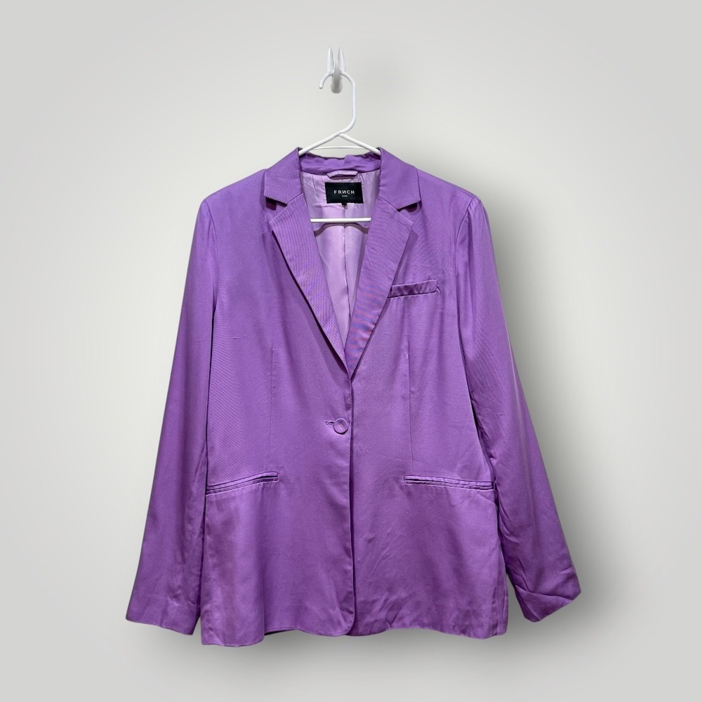 FRNCH Paris Womens Purple Single Button Viscose Blazer Jacket Size Large